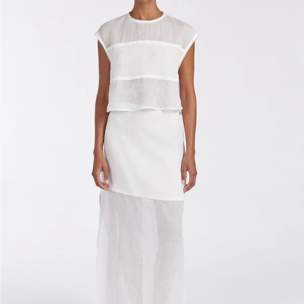 KAI WHITE RAMIE MIDI SKIRT